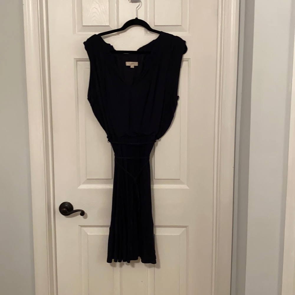 Loft navy jersey dress with ties